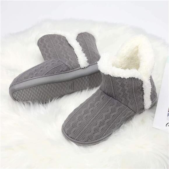 Women Warm Bootie Slippers Fluffy Plush Indoor Outdoor Winter Booty Slippers - Picture 6 of 7